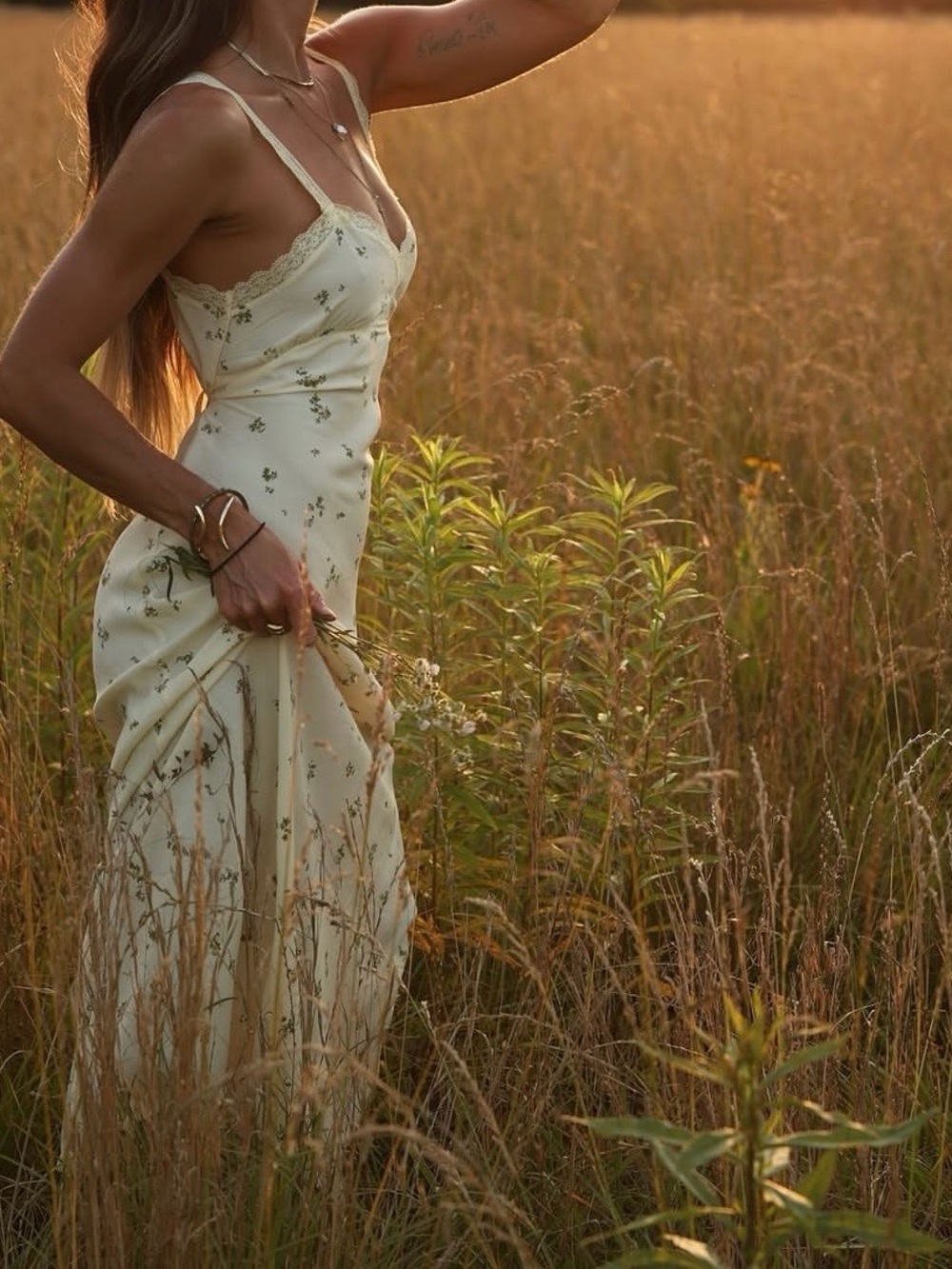 Cream Floral Lace Slip Dress